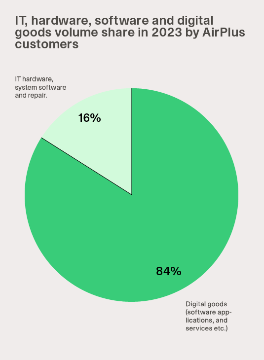 IT, hardware, software and digital goods volume share in 2023 by AirPlus customers