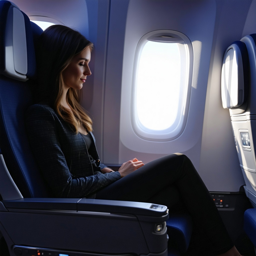 business class seat on airplane with lady sat down-1